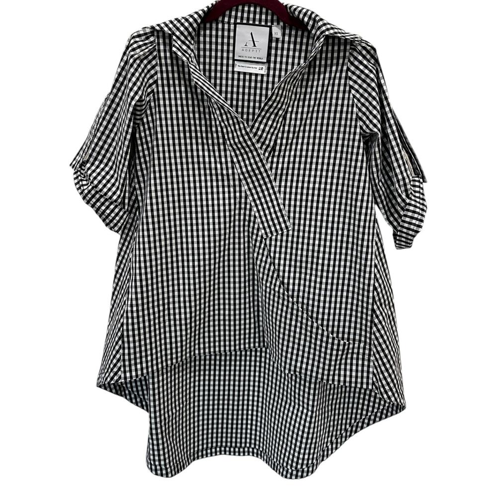 Adeptt Gingham Kaia Crossed Neckline Top